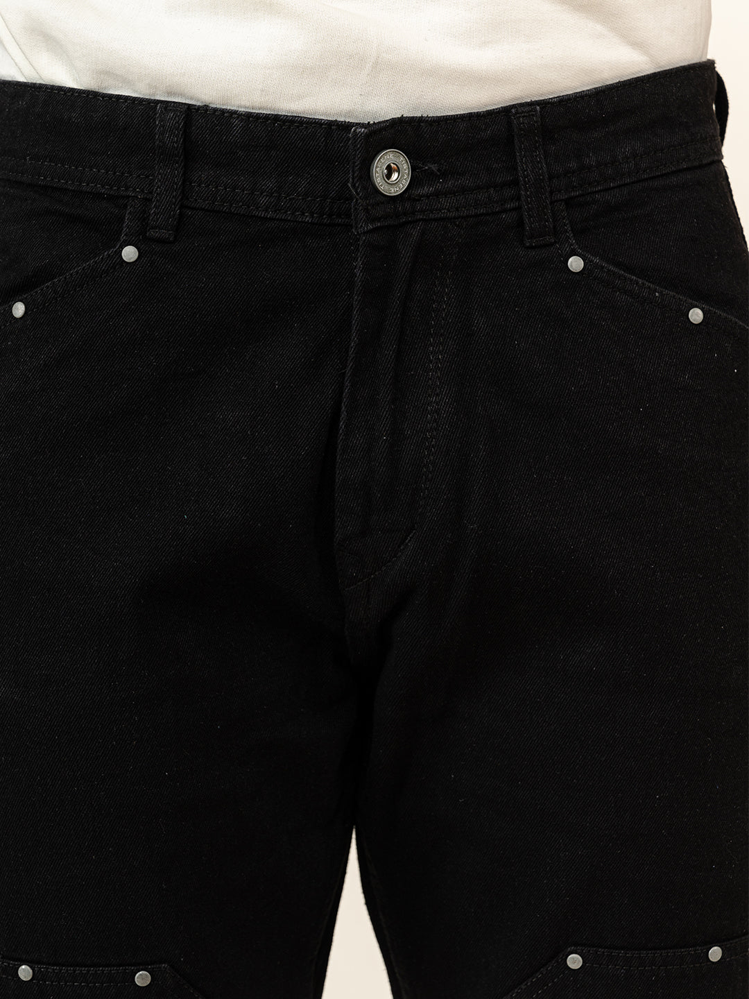 Black Straight Fit Denim Cargo Men's Jeans