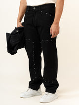 Black Straight Fit Denim Cargo Men's Jeans