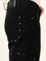 Black Straight Fit Denim Cargo Men's Jeans