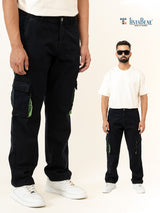 Black Straight Fit Denim Cargo Men's Jeans