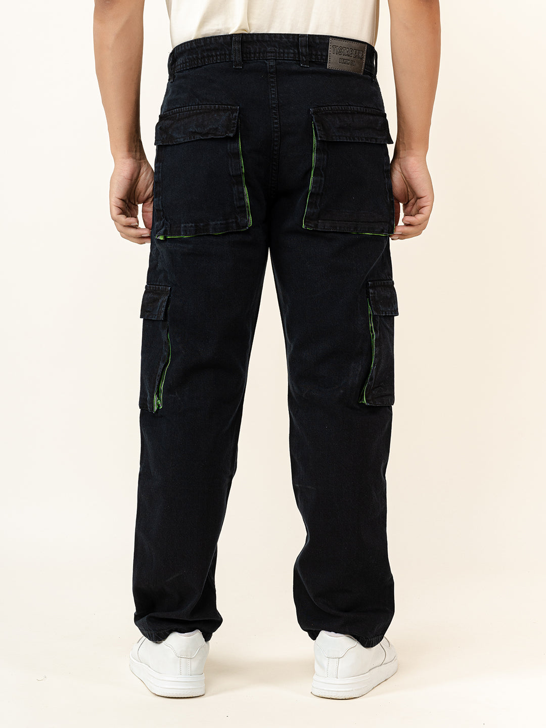 Black Straight Fit Denim Cargo Men's Jeans