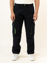 Black Straight Fit Denim Cargo Men's Jeans