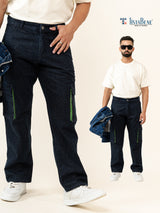 Dark Blue Straight Fit Denim Cargo Men's Jeans