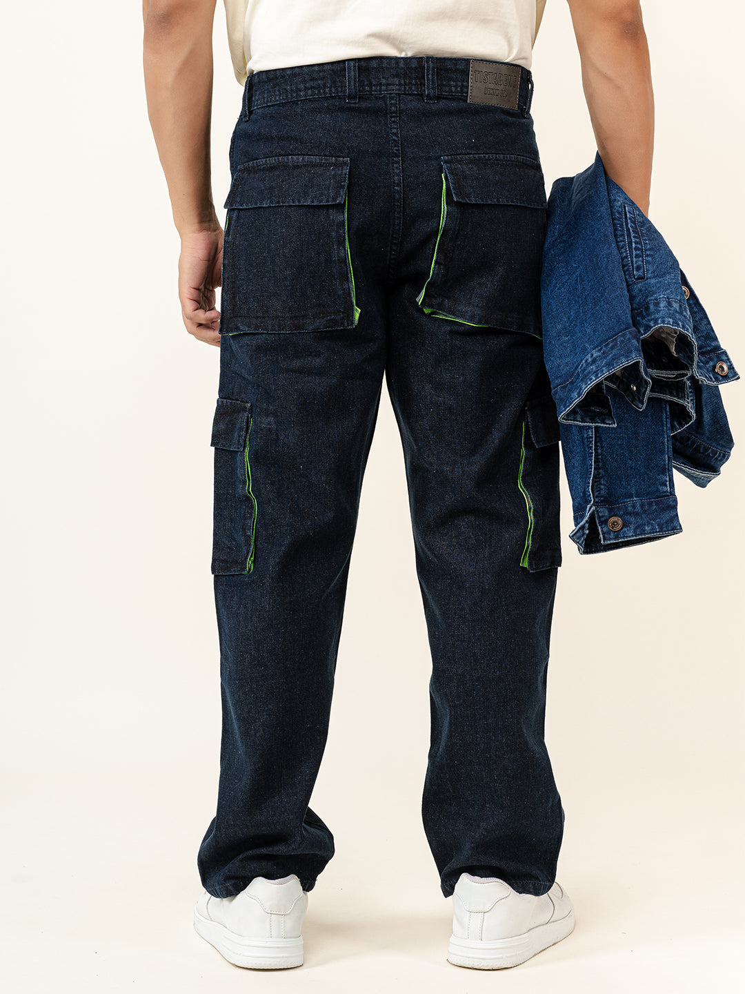 Dark Blue Straight Fit Denim Cargo Men's Jeans