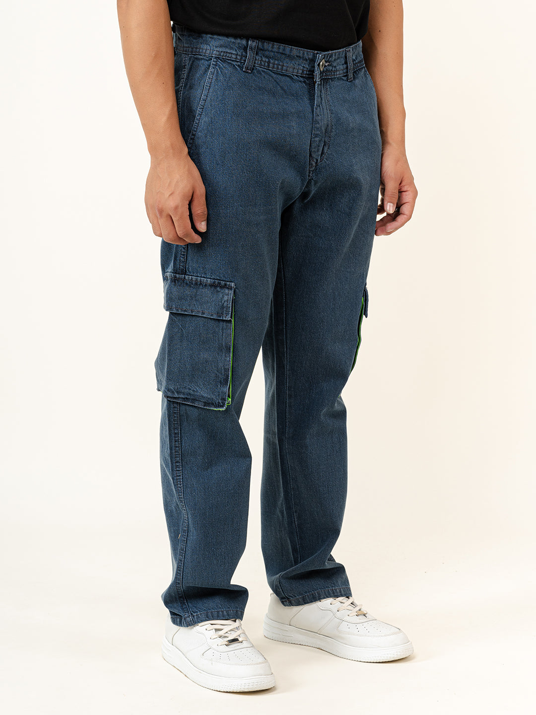 Blue Grey Straight Fit Denim Cargo Men's Jeans