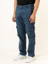 Blue Grey Straight Fit Denim Cargo Men's Jeans