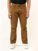 Camel Brown Straight Fit Side Zipper Denim Jeans