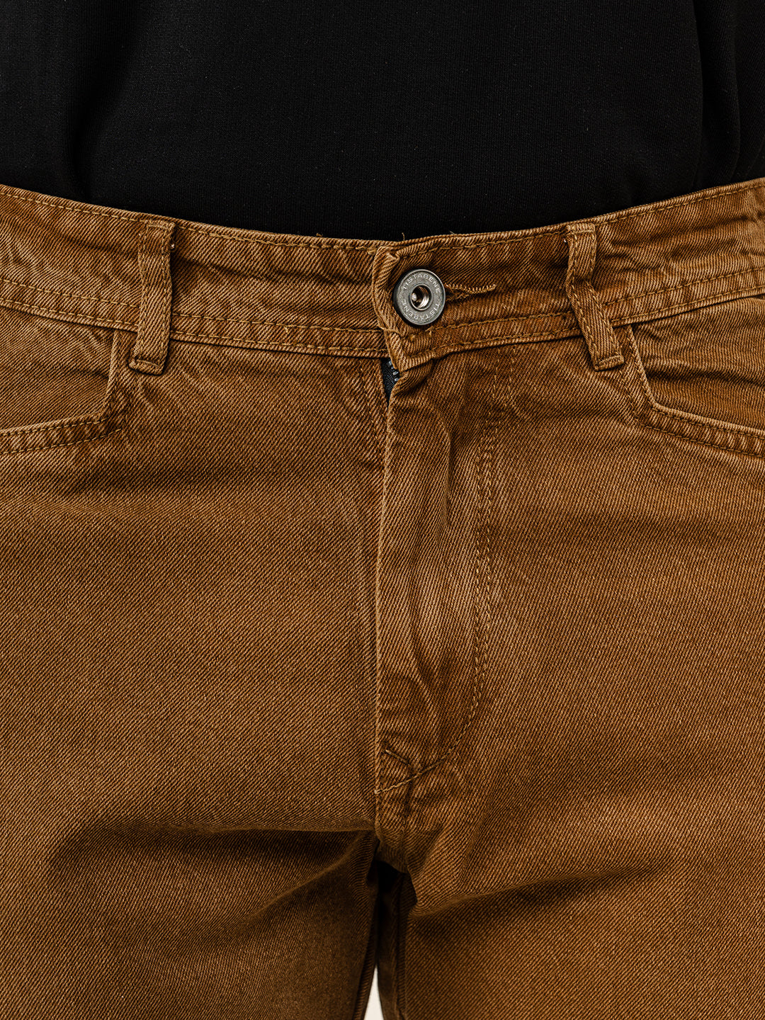 Camel Brown Straight Fit Side Zipper Denim Jeans