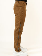 Camel Brown Straight Fit Side Zipper Denim Jeans