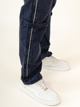 Blue Straight Fit Side Zipper Denim Jeans