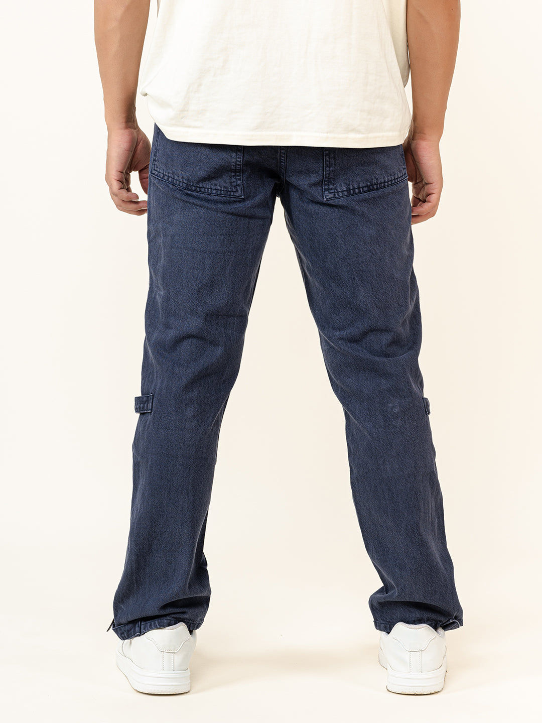 Blue Straight Fit Side Zipper Denim Jeans