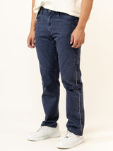 Blue Straight Fit Side Zipper Denim Jeans