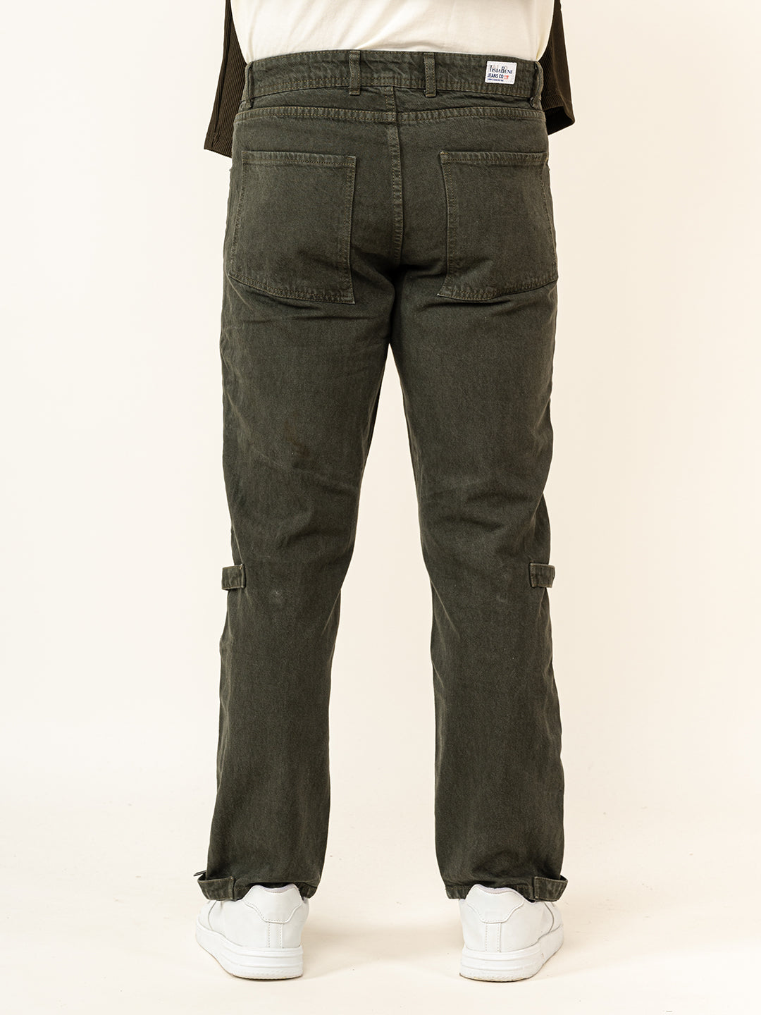 Hunter Green Straight Fit Side Zipper Denim Jeans