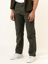 Hunter Green Straight Fit Side Zipper Denim Jeans