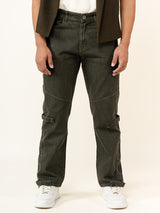 Hunter Green Straight Fit Side Zipper Denim Jeans