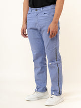 Light Blue Straight Fit Side Zipper Denim Cargo