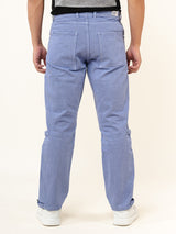 Light Blue Straight Fit Side Zipper Denim Cargo