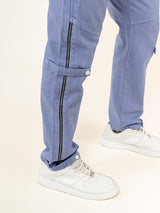 Light Blue Straight Fit Side Zipper Denim Cargo