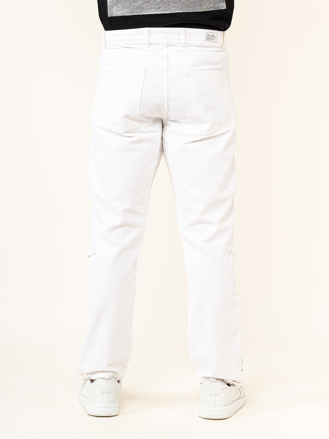 White Straight Fit Side Zipper  Denim Jeans