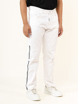 White Straight Fit Side Zipper  Denim Jeans