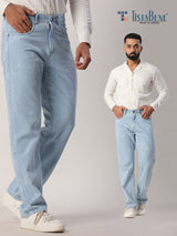 Light Blue Tye-Dye Straight Fit Denim Jeans