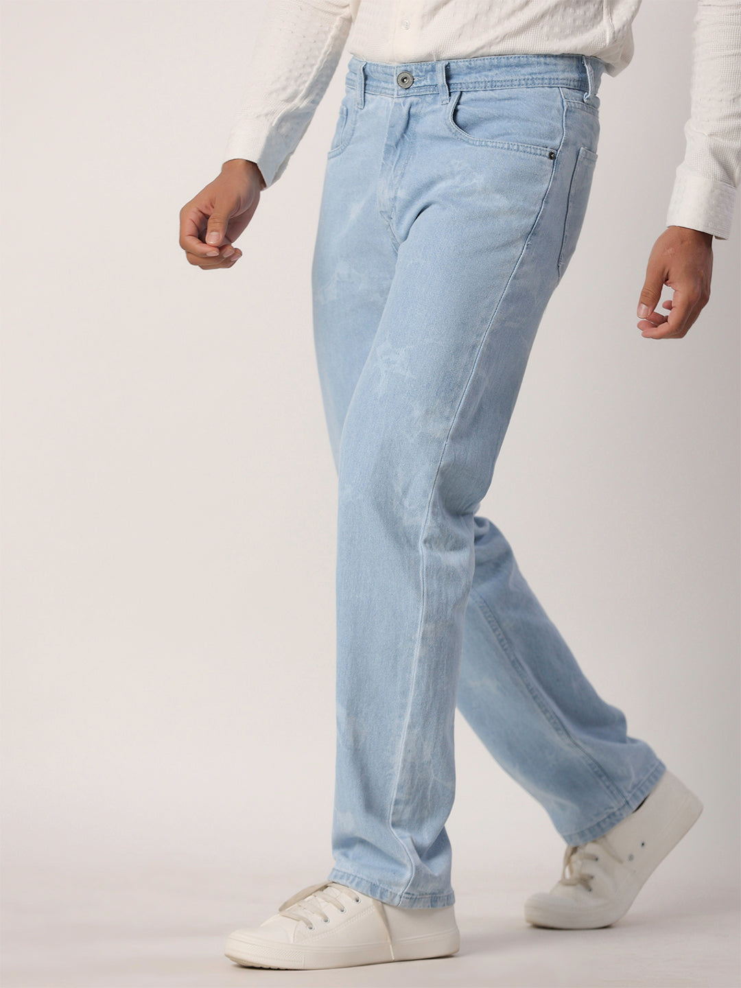 Light Blue Tye-Dye Straight Fit Denim Jeans