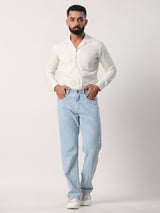 Light Blue Tye-Dye Straight Fit Denim Jeans