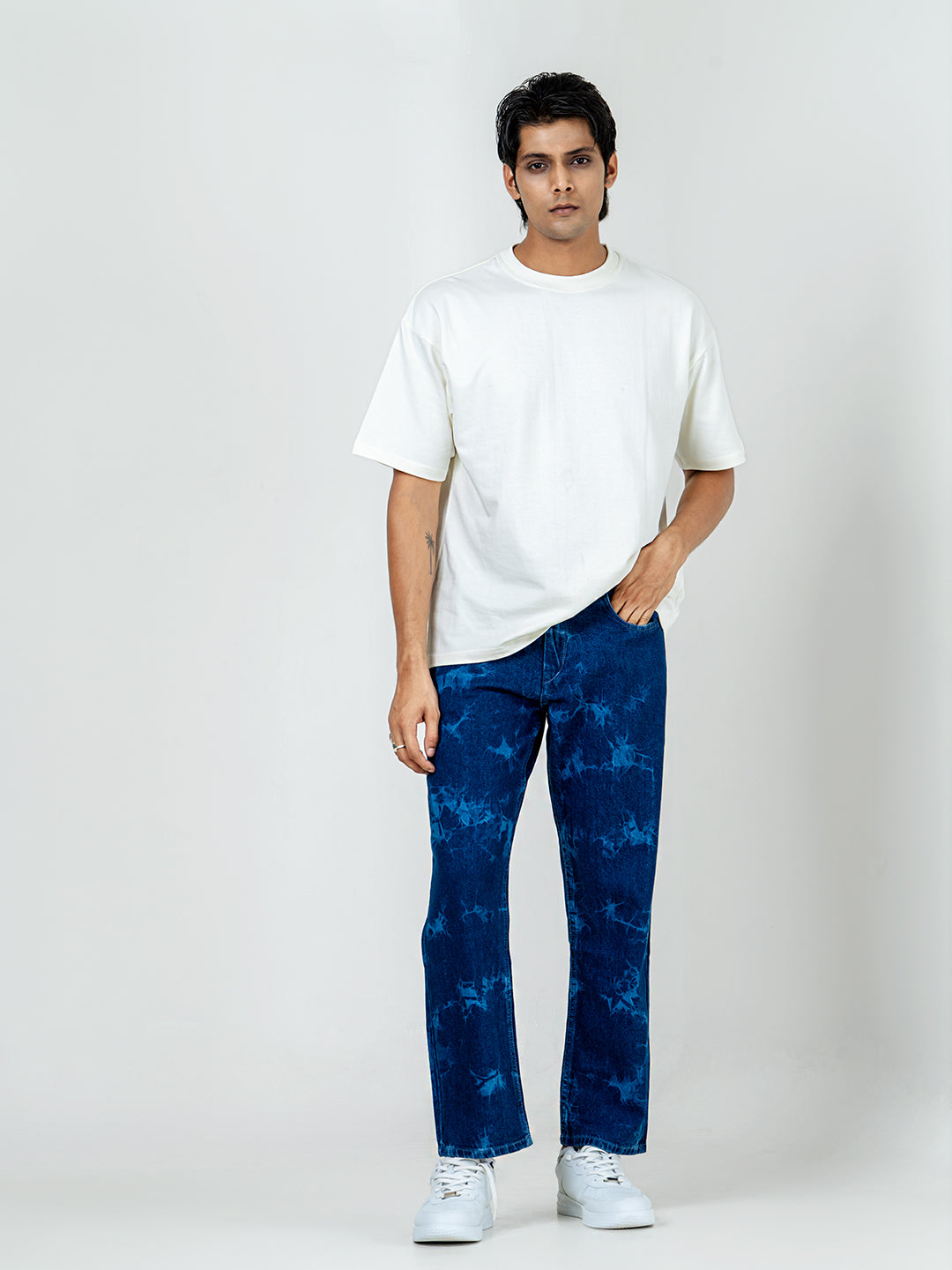 Blue Tye-Dye Straight Fit Denim Jeans