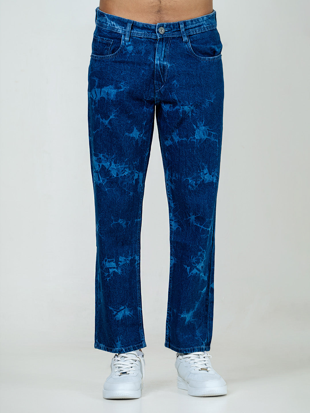 Blue Tye-Dye Straight Fit Denim Jeans