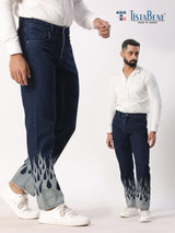 Blue Flame Printed Straight Fit Denim Jeans