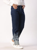 Blue Flame Printed Straight Fit Denim Jeans