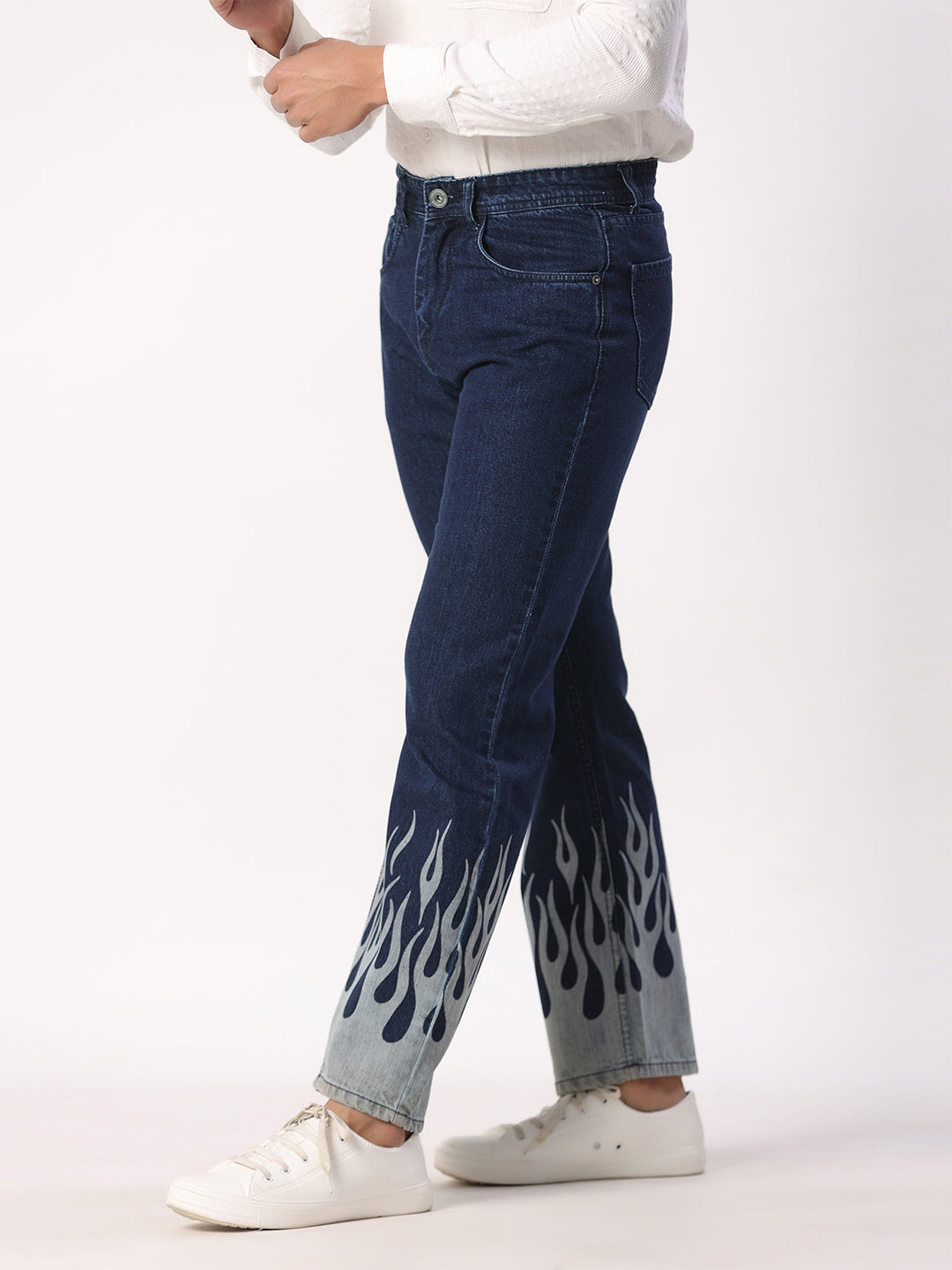 Blue Flame Printed Straight Fit Denim Jeans