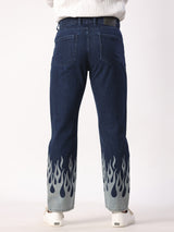 Blue Flame Printed Straight Fit Denim Jeans