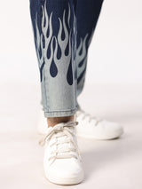 Blue Flame Printed Straight Fit Denim Jeans