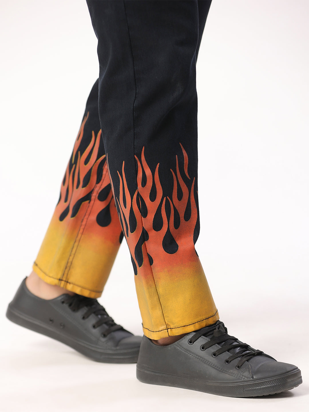 Flame Printed Straight Fit Black Denim Jeans