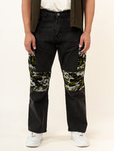 Black Straight Fit Denim Cargo