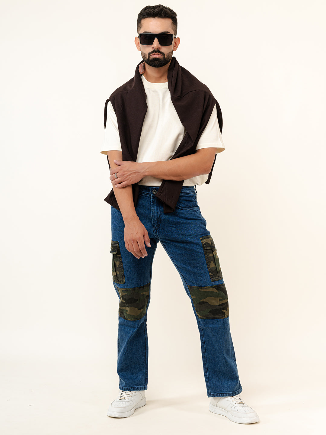 Dark Blue Straight Fit Denim Cargo