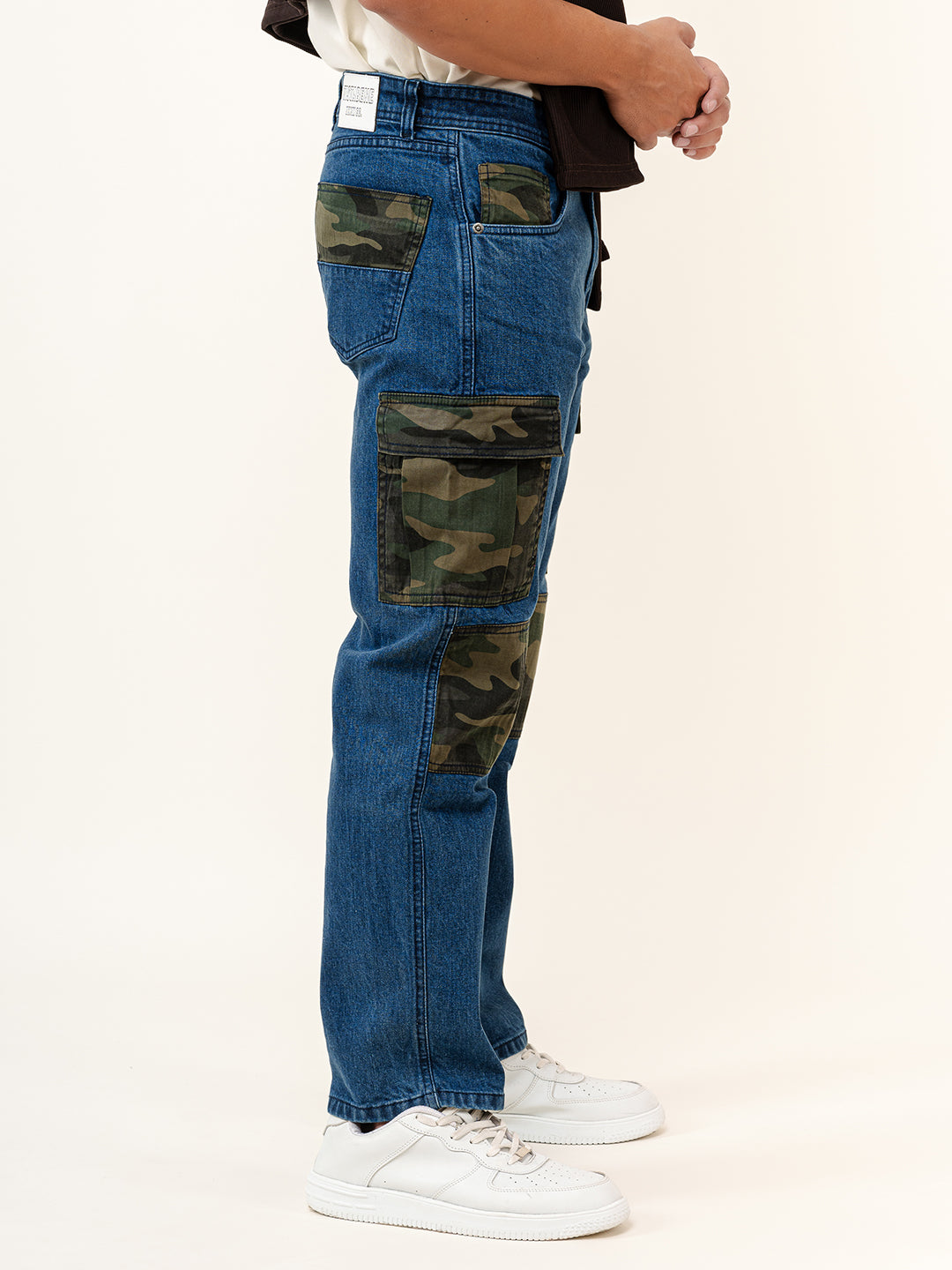 Dark Blue Straight Fit Denim Cargo