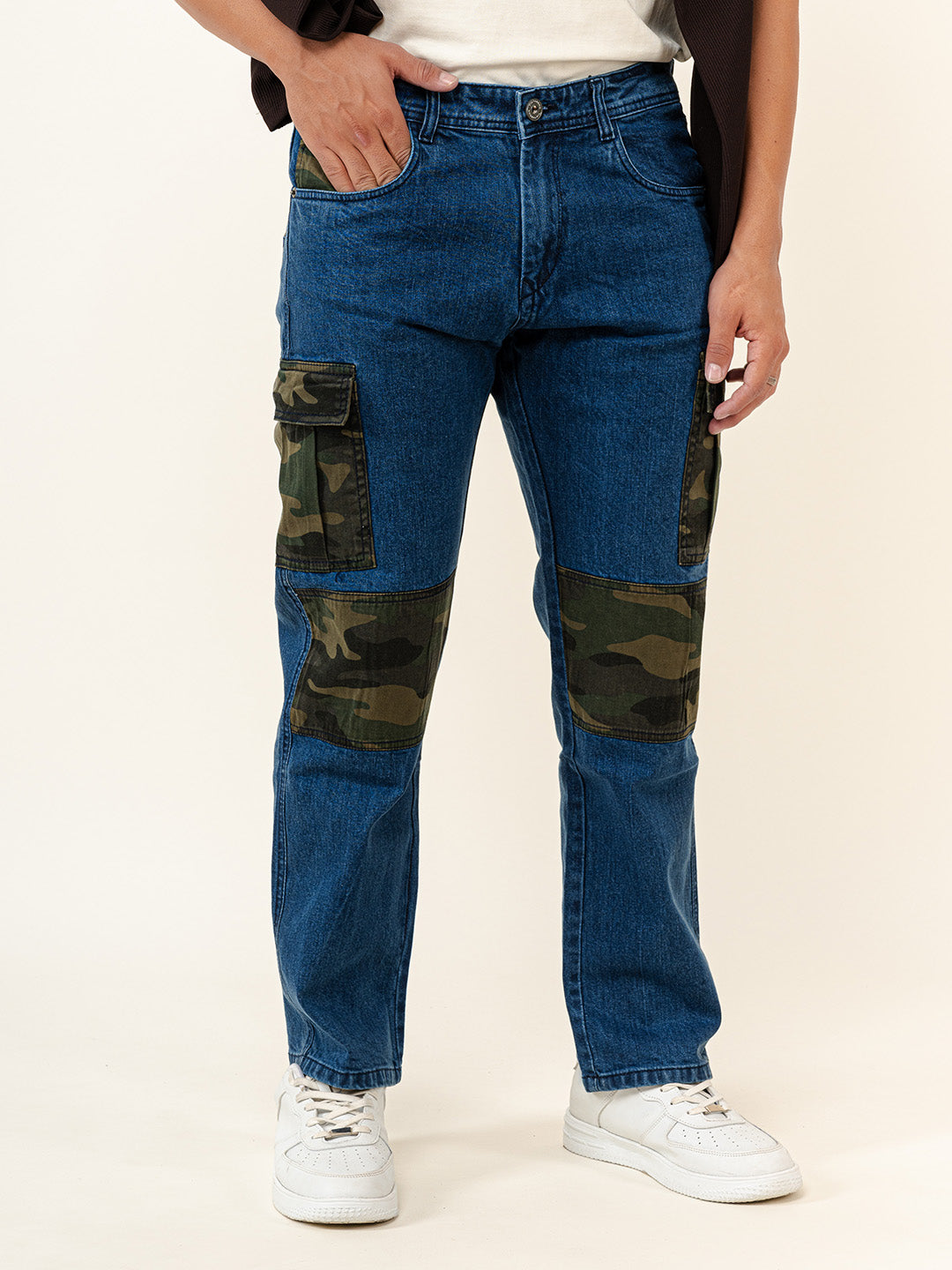 Dark Blue Straight Fit Denim Cargo