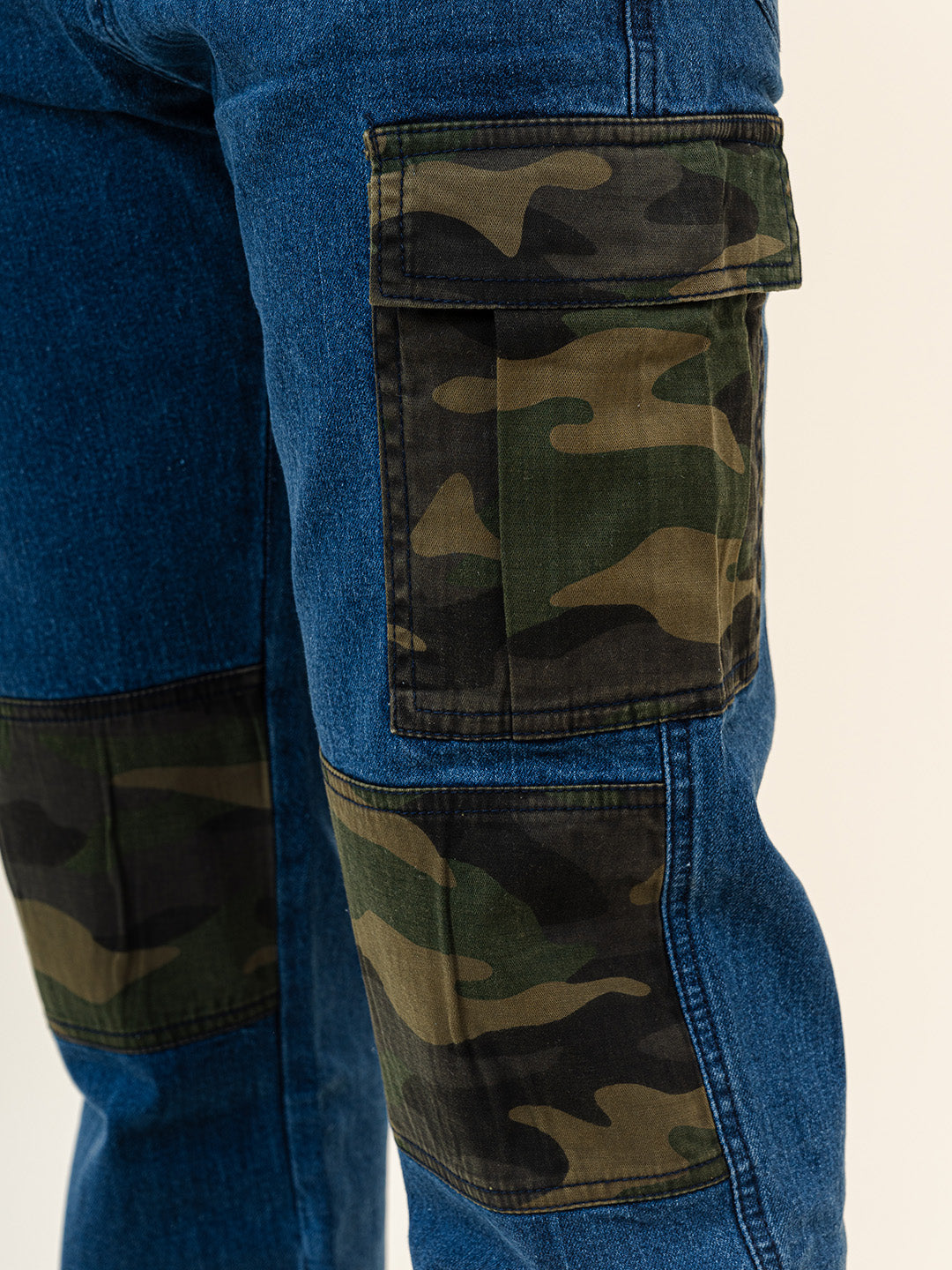 Dark Blue Straight Fit Denim Cargo