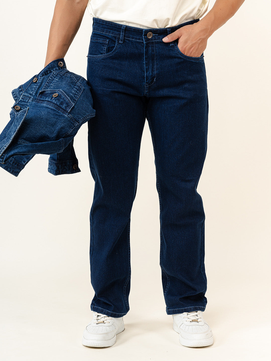 Dark Blue Straight Fit Men's Denim Jeans