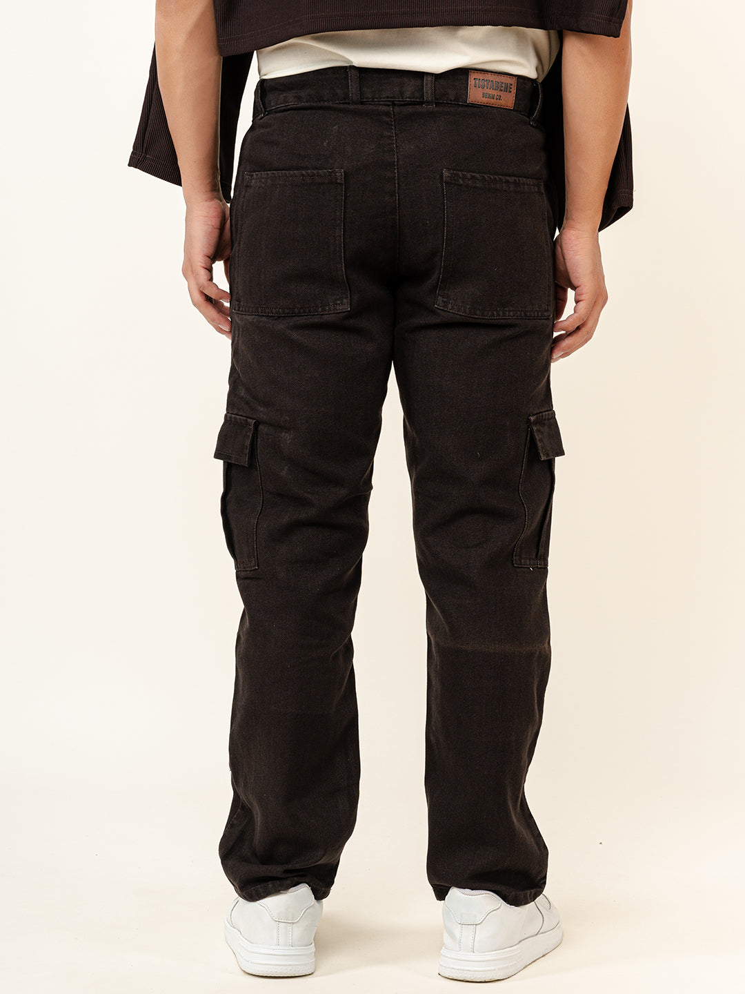 Dark Brown Straight Fit Cargo Denim Jeans