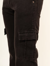 Dark Brown Straight Fit Cargo Denim Jeans