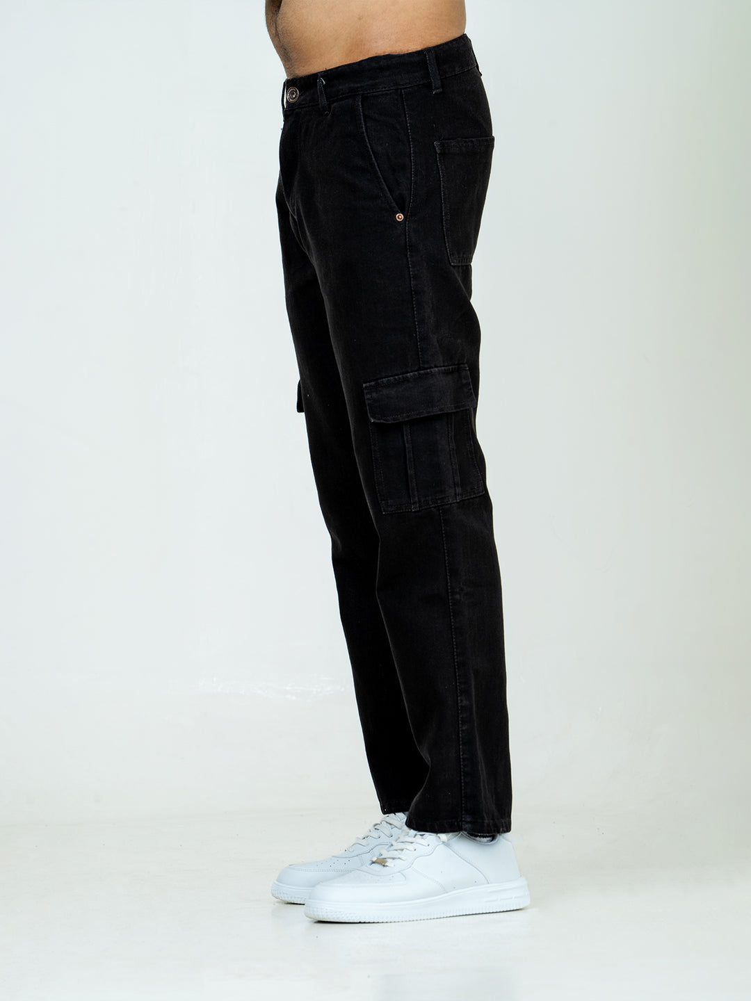 Black Straight Fit Cargo Denim Jeans