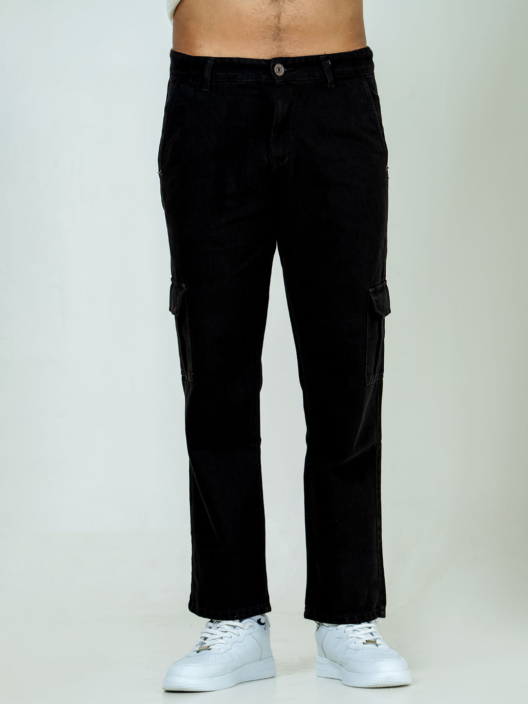 Black Straight Fit Cargo Denim Jeans