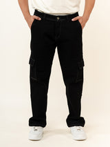 Jet Black Straight Fit Cargo Denim Jeans