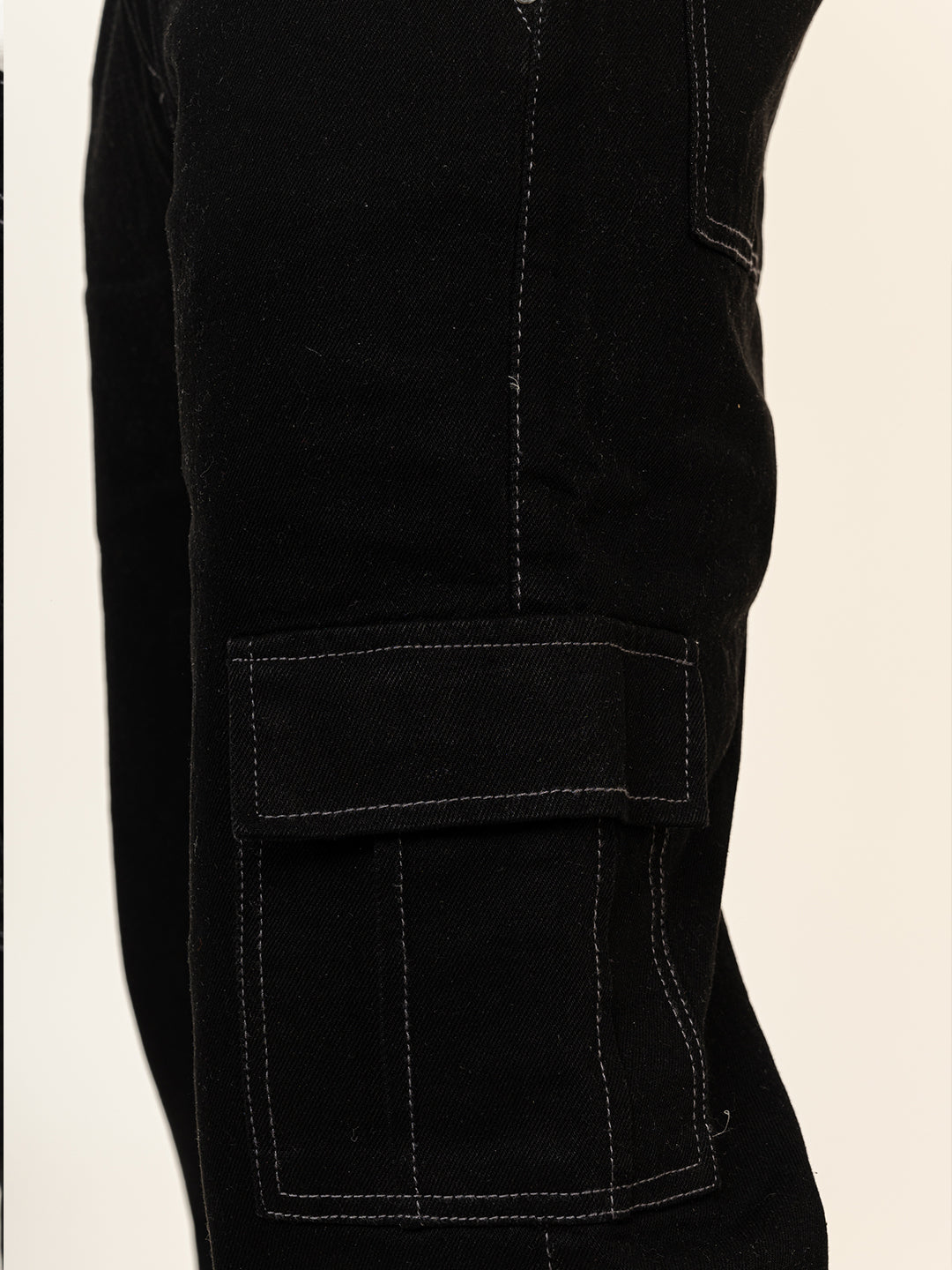 Jet Black Straight Fit Cargo Denim Jeans