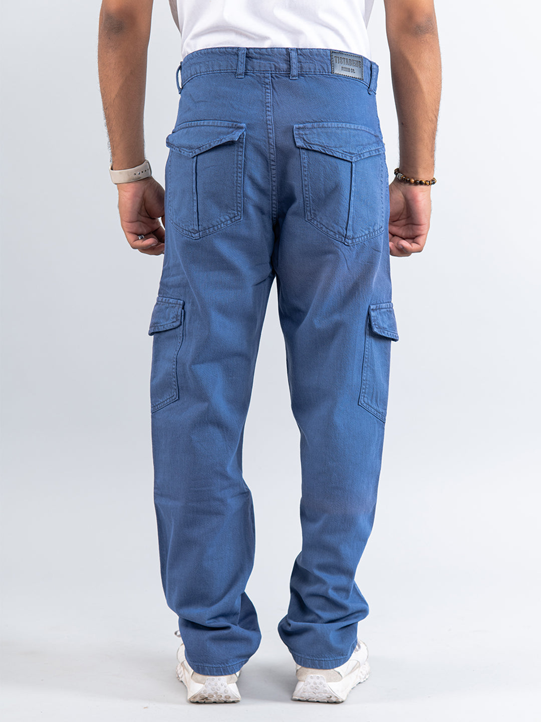 Light Blue Straight Fit Men's Cargo Denim Jeans