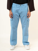 Light Blue Straight Fit Men's Cargo Denim Jeans