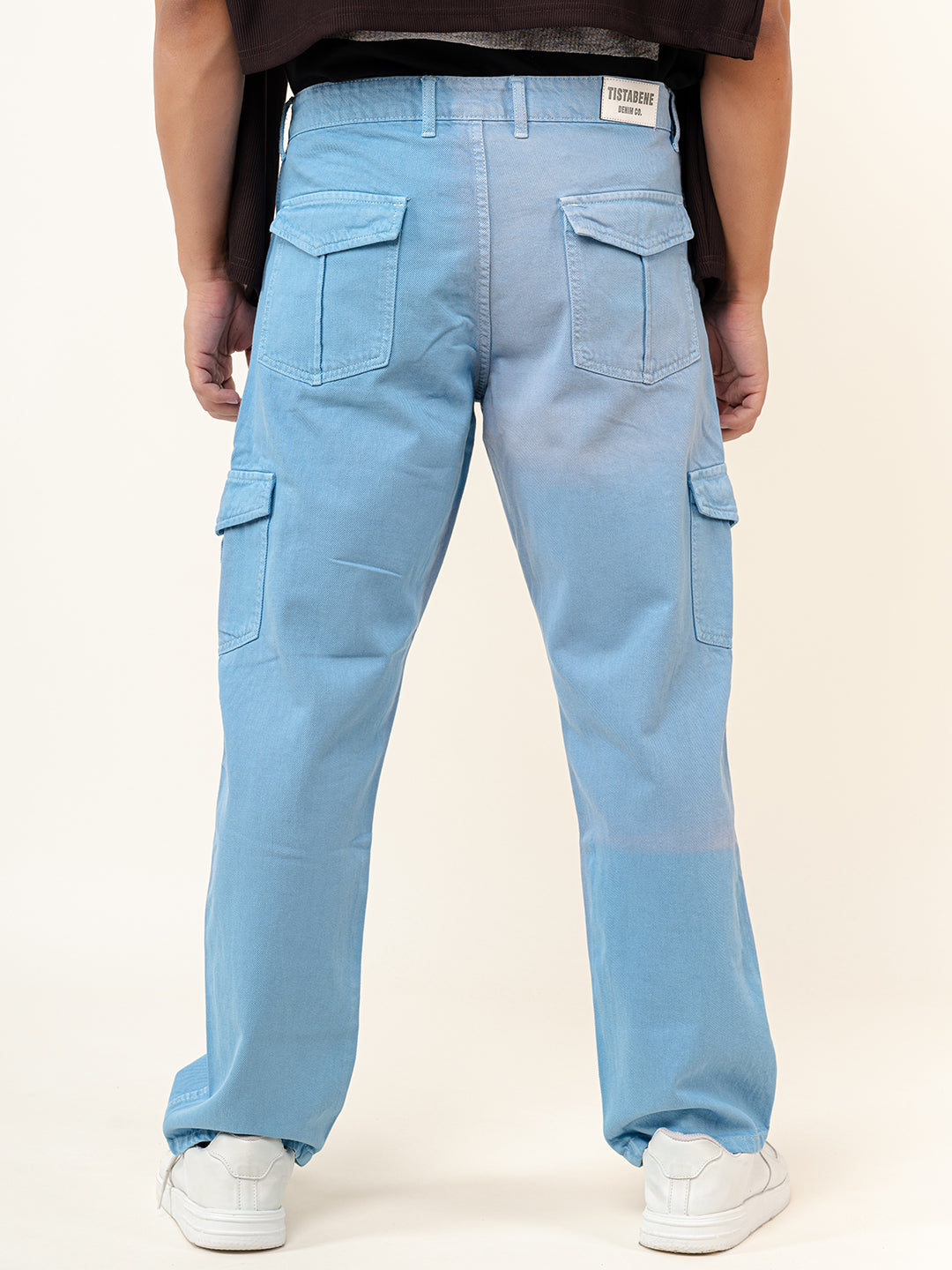 Light Blue Straight Fit Men's Cargo Denim Jeans